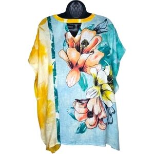 Chico's Tropical Bloom-Print Linen Poncho Size S/M